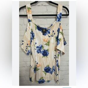 JM Collection Floral Cold Shoulder Top - size medium